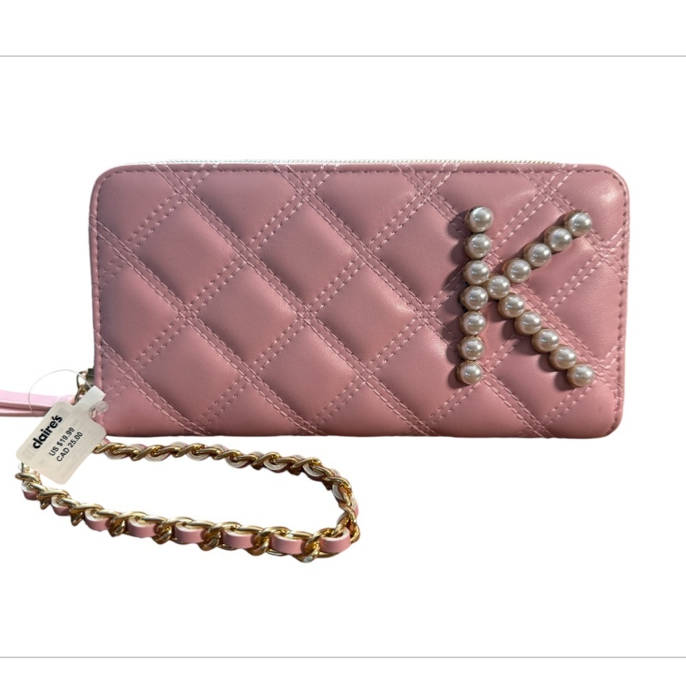CLAIRE'S QUILTED PADDED SOFT FAUX LEATHER INITIAL "K" WRISTLET CHAIN BRAIDED